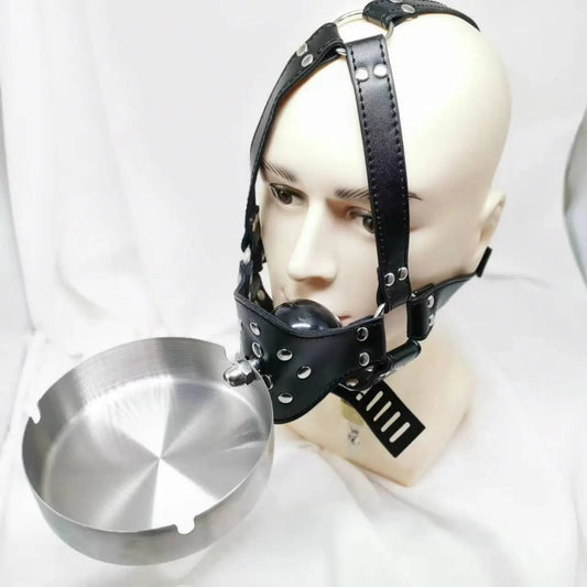 Ashtray + Asphyxia Gag Belted Face Mask & Head Harness