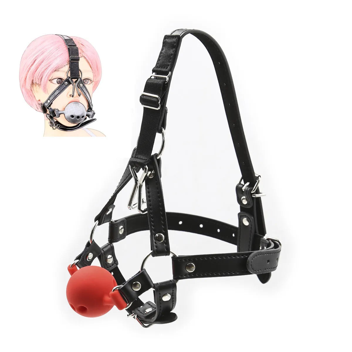 Head Belt with Ball Gag and Nose Hook