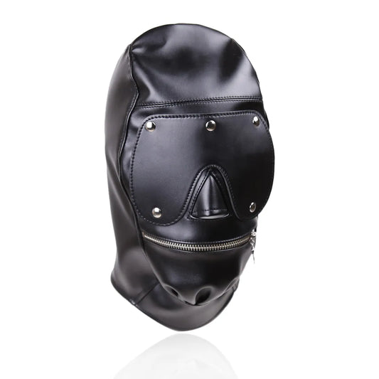 Leather Hood with Zipper Mouth